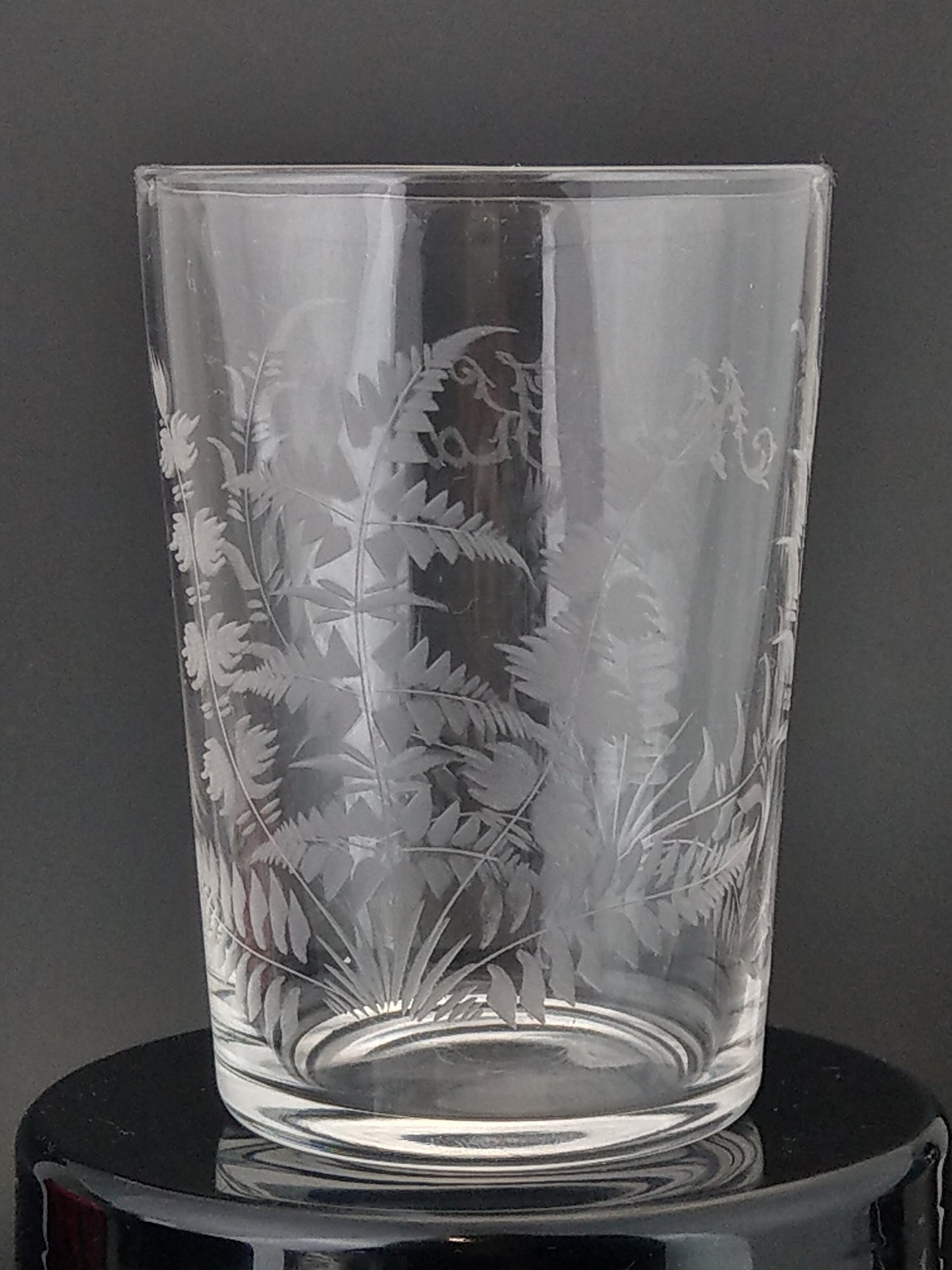 Victorian wedding etched glass beaker with Ferns Mr & Mrs Kaye