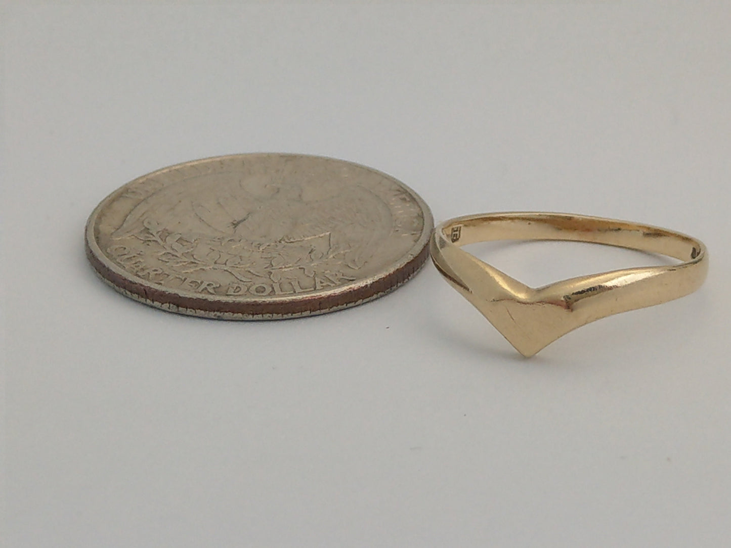 Delicate 9ct Gold wishbone-heart signet band ring by DJ Hill