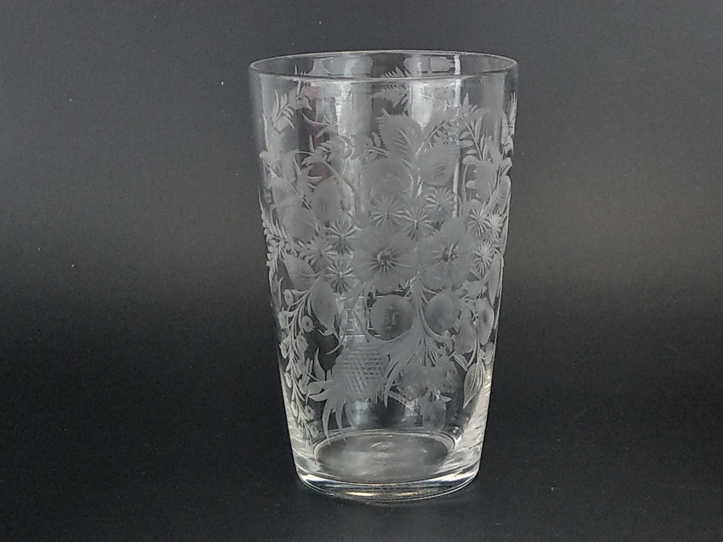 Prohibition Gems - Victorian etched glasses beaker with floral pattern May 14 1882