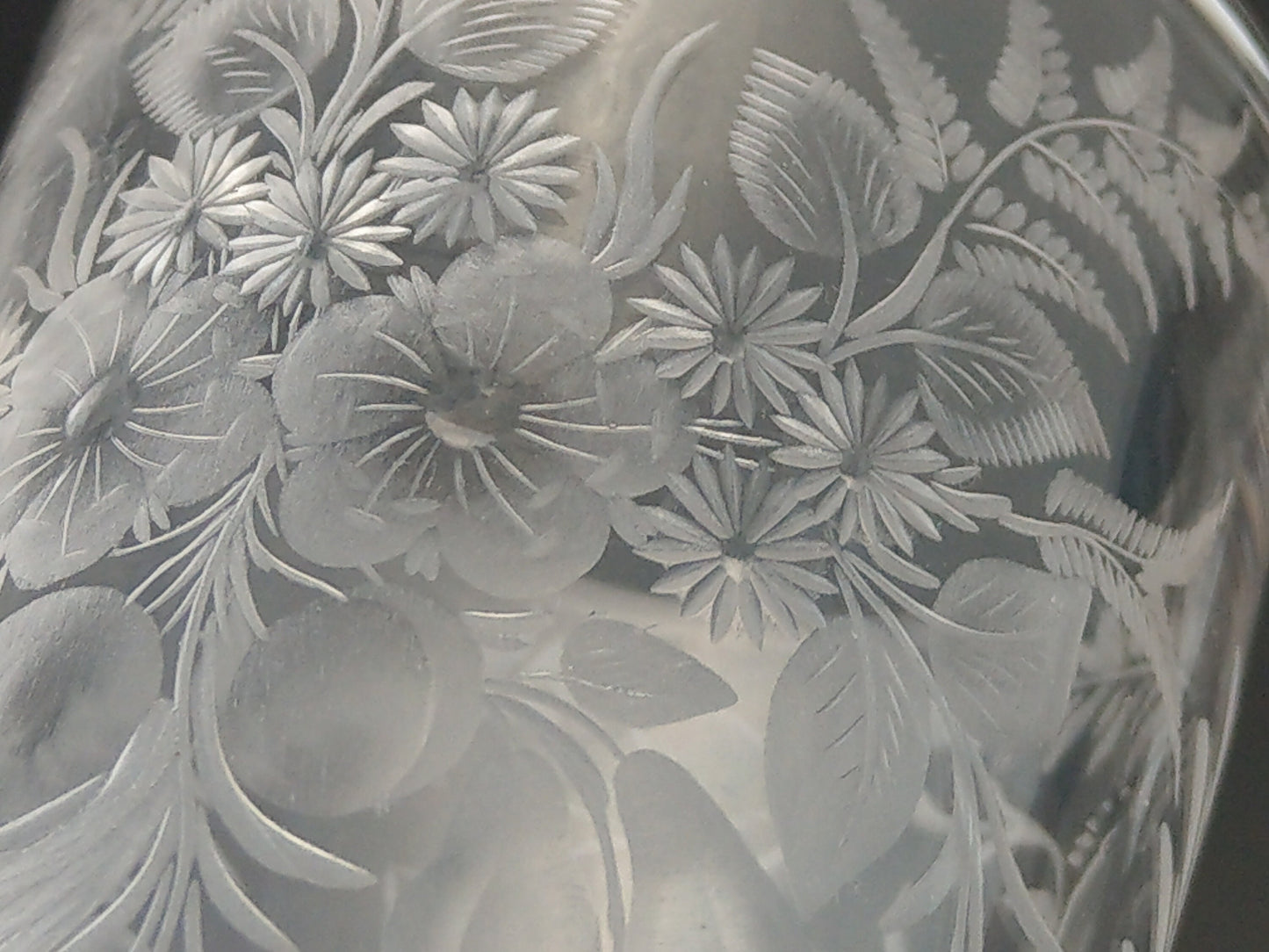 Victorian etched glasses beaker with floral pattern dated May 14 1882
