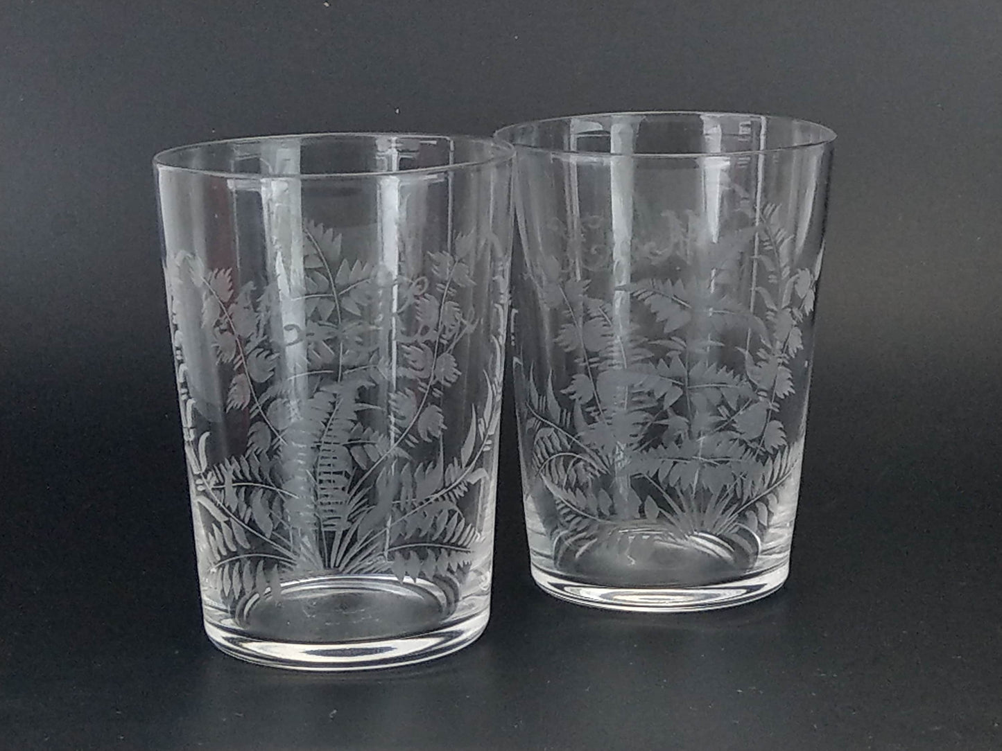 Victorian wedding etched glass beaker with Ferns Mr & Mrs Kaye