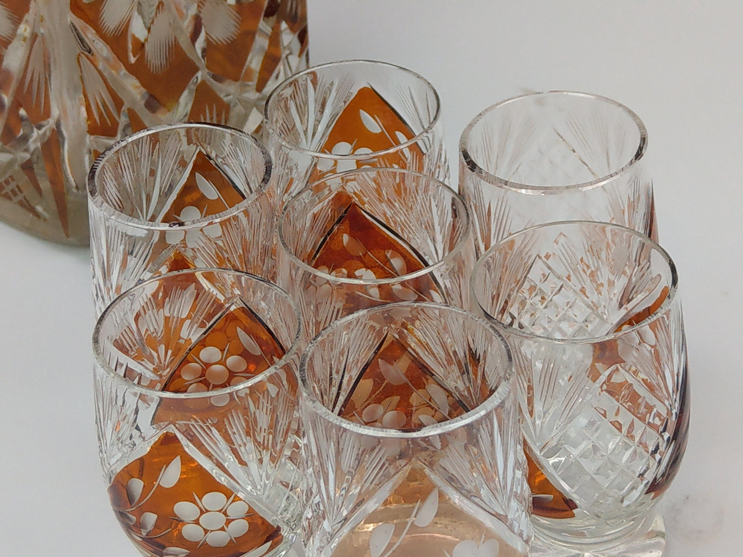 Bohemian Cut Glass amber flush Square Whisky Decanter