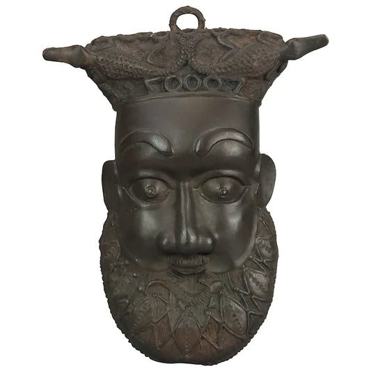 Tribal Bronze mask crowned chief