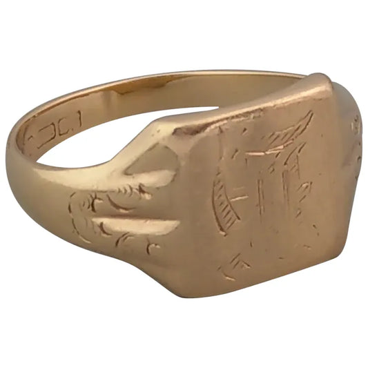 Antique 9ct gold signet ring, engraved with the letter, size T (UK) or 9.3/4 (US).