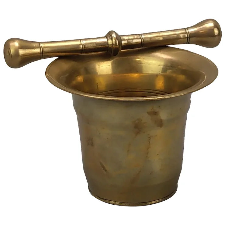 Antique Brass mortar and pestle bell shaped early 18th century