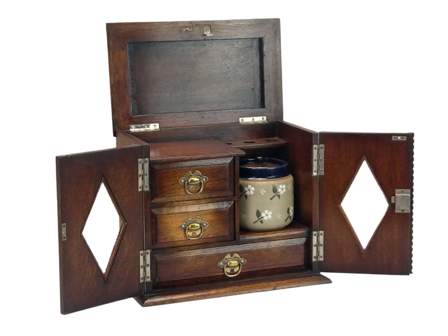 Antique Desktop Oak Smoker's Compendium Cabinet