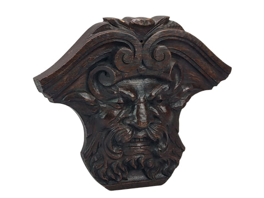 Arts Craft Carved plaque of green man face at Prohibition gems
