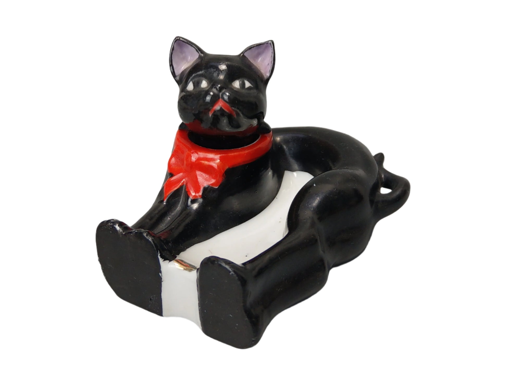 Nodding Head Ashtray – Black Cat with Red Ribbon, Japanese Patent T.T, c. 1940