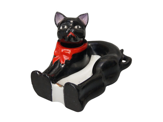 Nodding Head Ashtray – Black Cat with Red Ribbon, Japanese Patent T.T, c. 1940