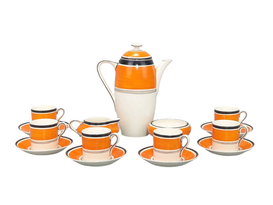 Banded Orange and Black Coffee Set - Gray's Pottery Hanley c1930
