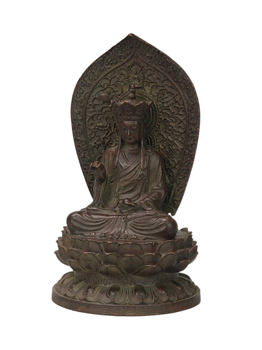 Antique Small Crowned Buddha on Lotus Leaf