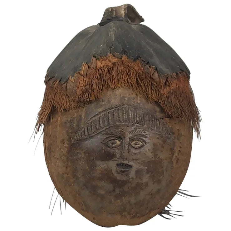 Carved Coconut shell creepy face art from Oceania Polynesia c1960 ...
