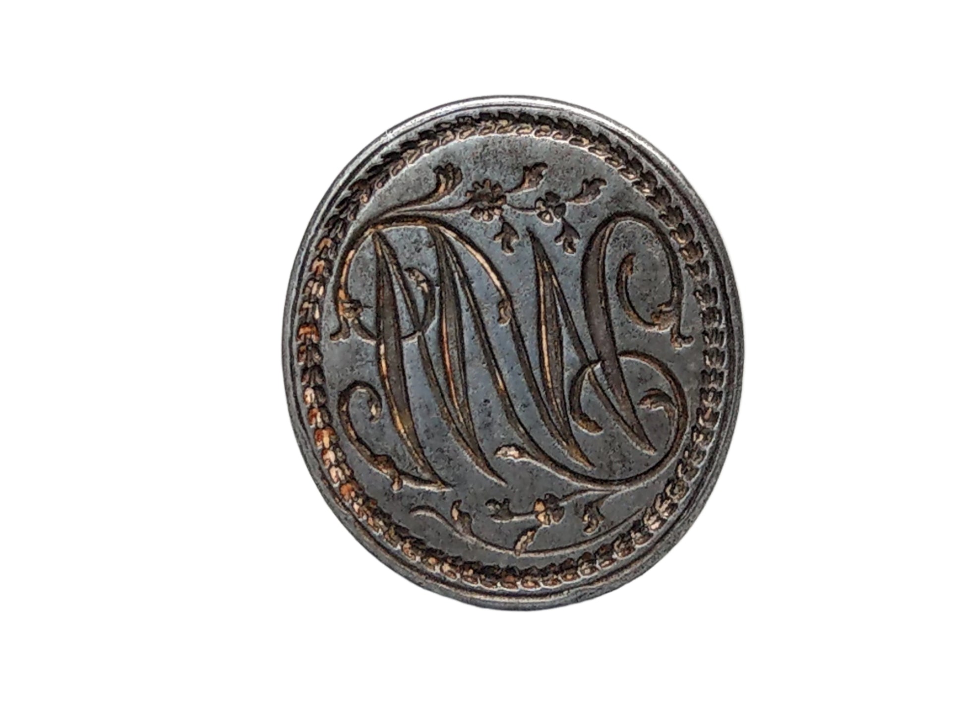 Cut Steel Fob Seal Pendant Monogram WM and Flowers c1770
