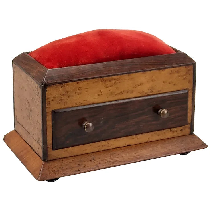 Desktop Victorian pincushion box with drawer