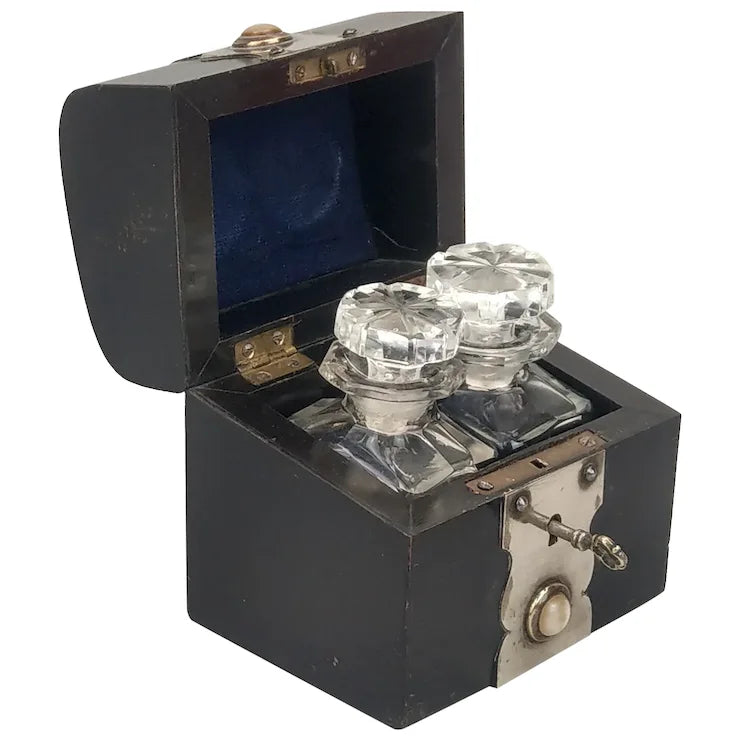 French ebony scent bottles in casket box