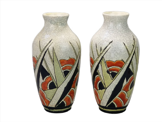 Art Deco Pair of Charles Catteau Boch Freres Pottery vases