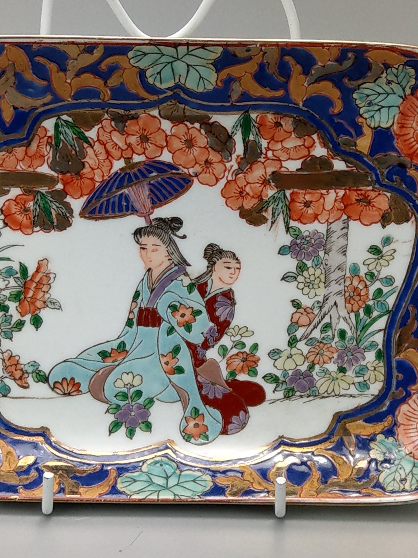 Chinese Famille Rose Rectangle Dish Geish in Garden Qing Dynasty