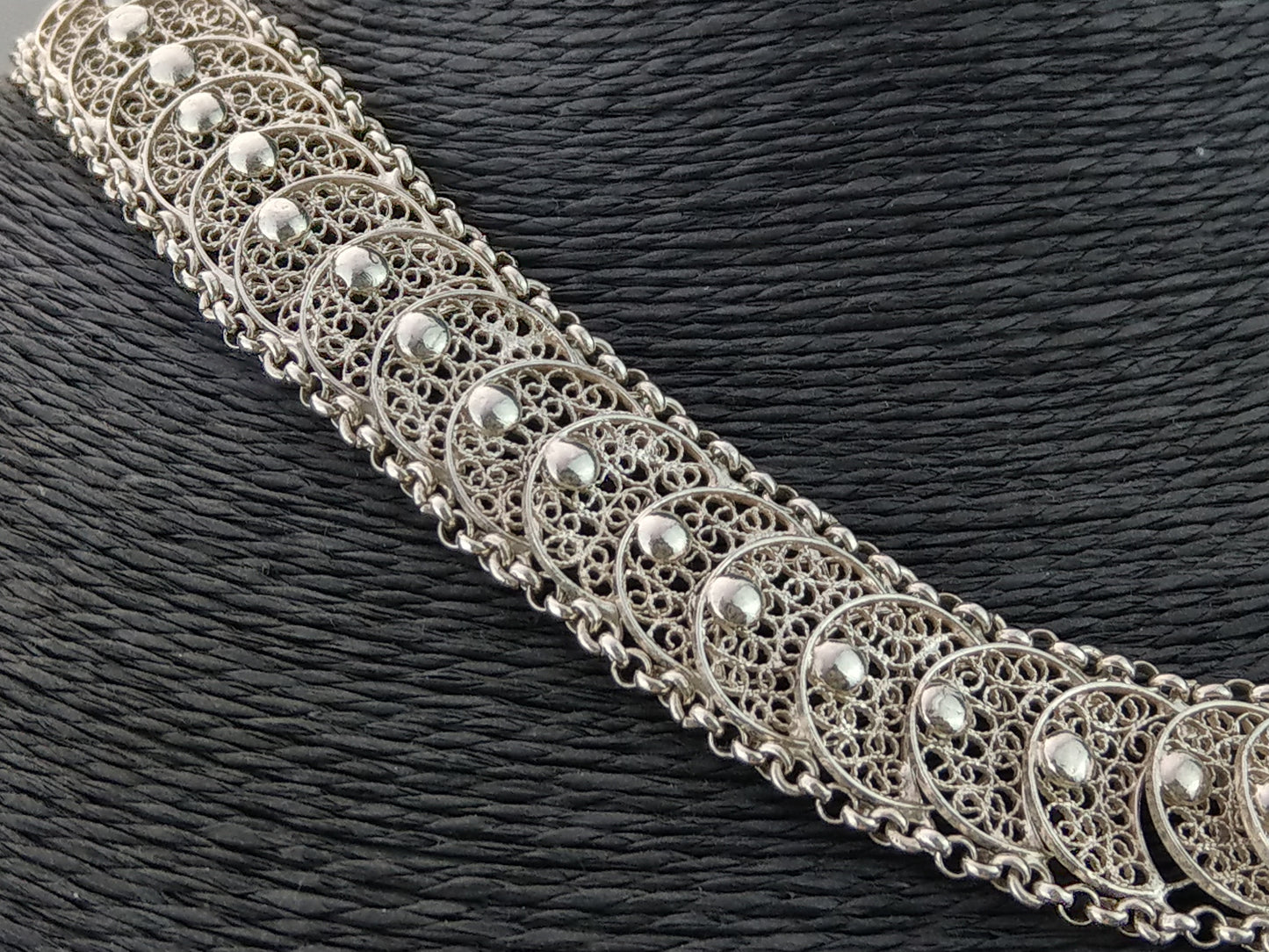 A parure Coin-Simulated Silver Filigree Bracelet and Necklace, Dutch c1960