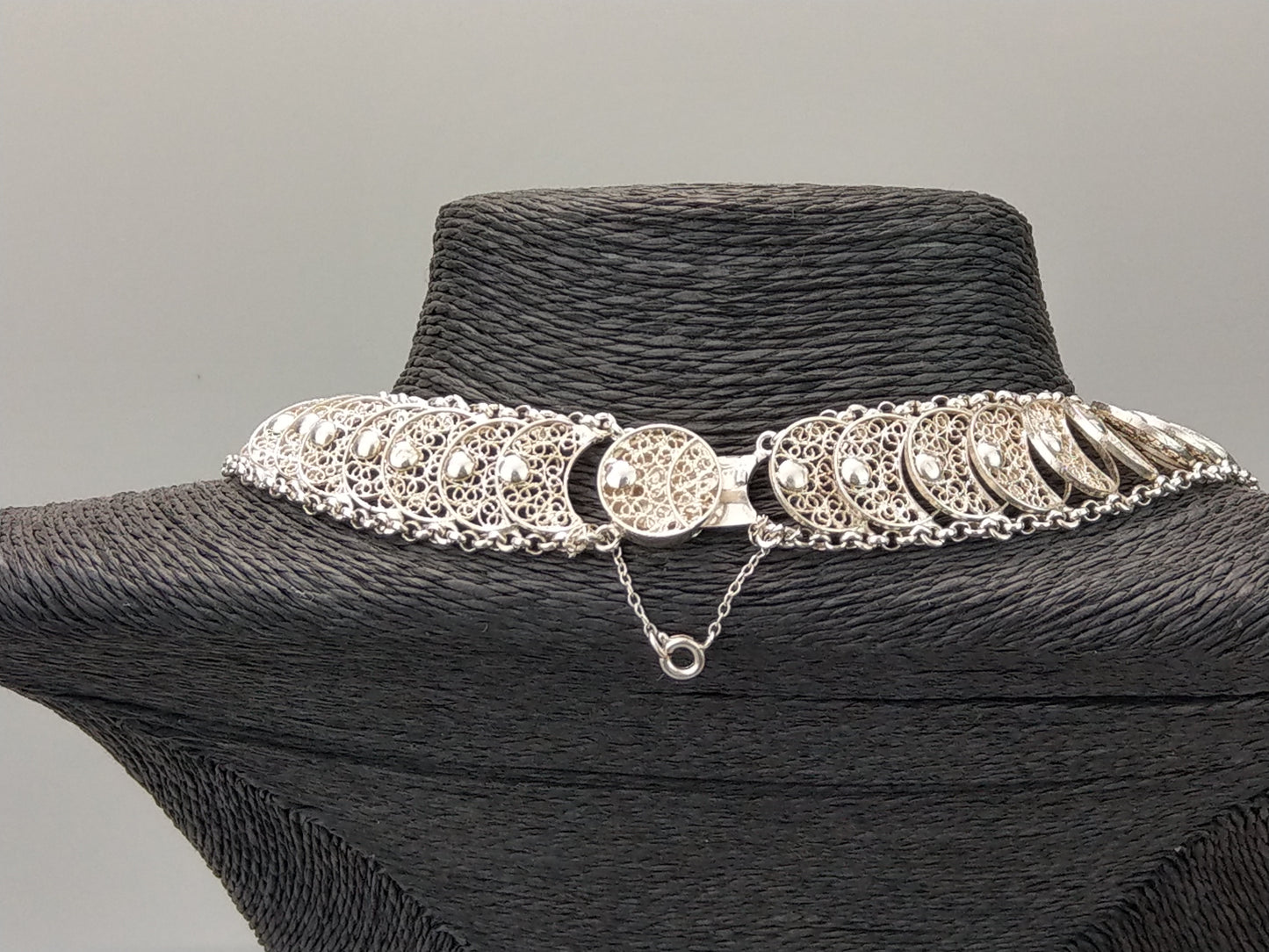 A parure Coin-Simulated Silver Filigree Bracelet and Necklace, Dutch c1960