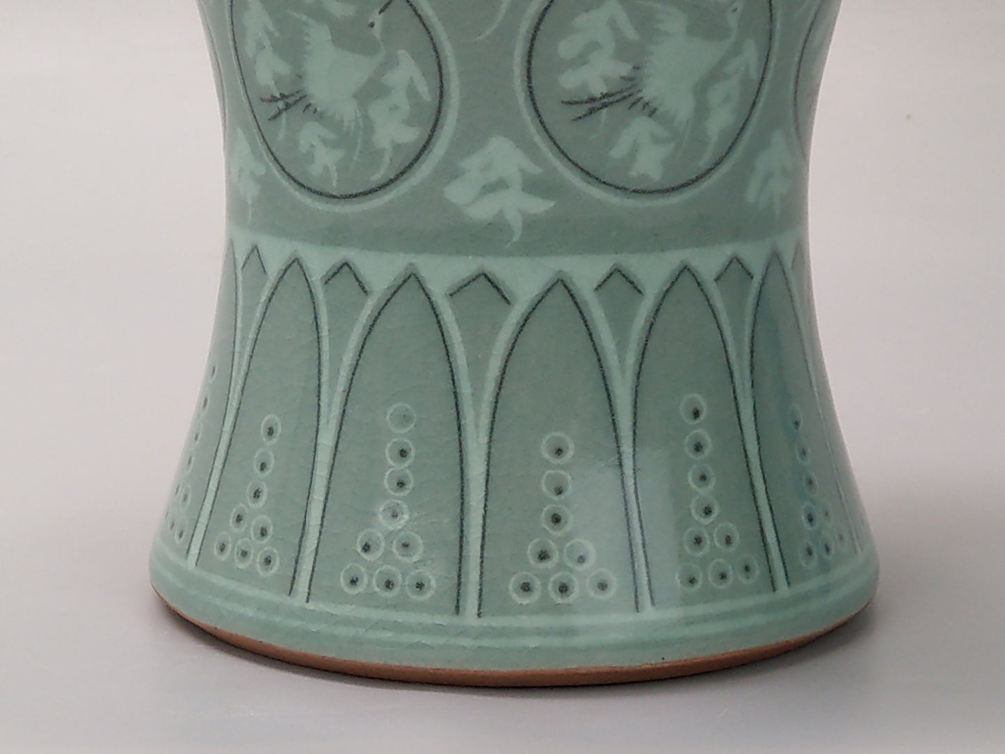 Large Korean Celadon Meiping Vase with Cranes 20th century