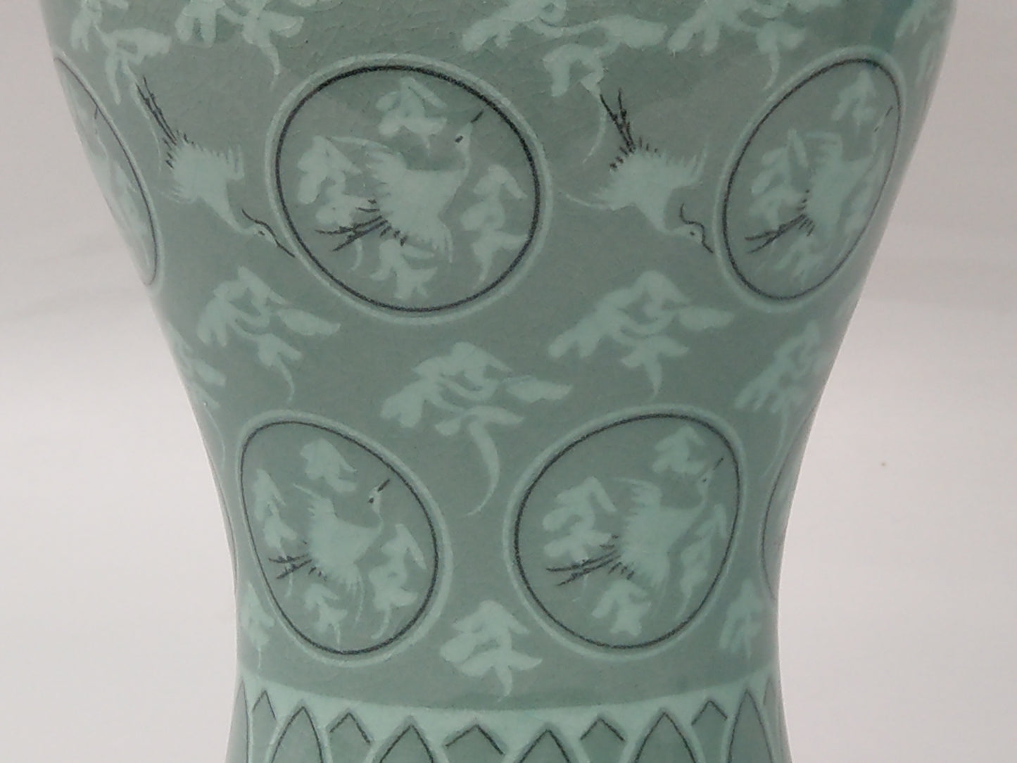 Large Korean Celadon Meiping Vase with Cranes 20th century