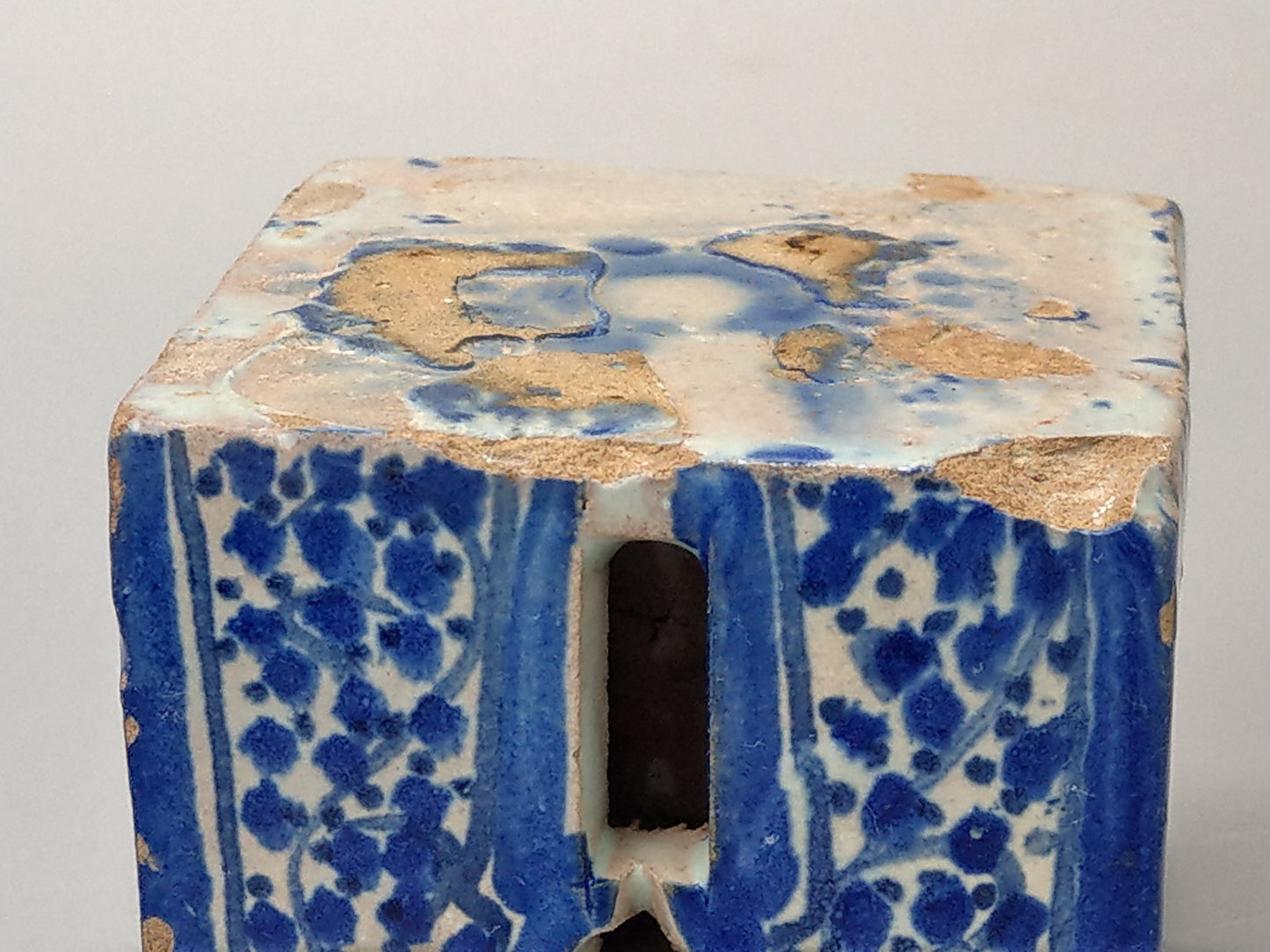 Antique Moroccan Blue and white caligraphy inkwell form of riad