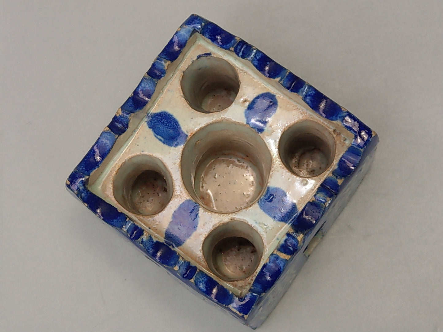 Antique Moroccan Blue and white caligraphy inkwell form of riad