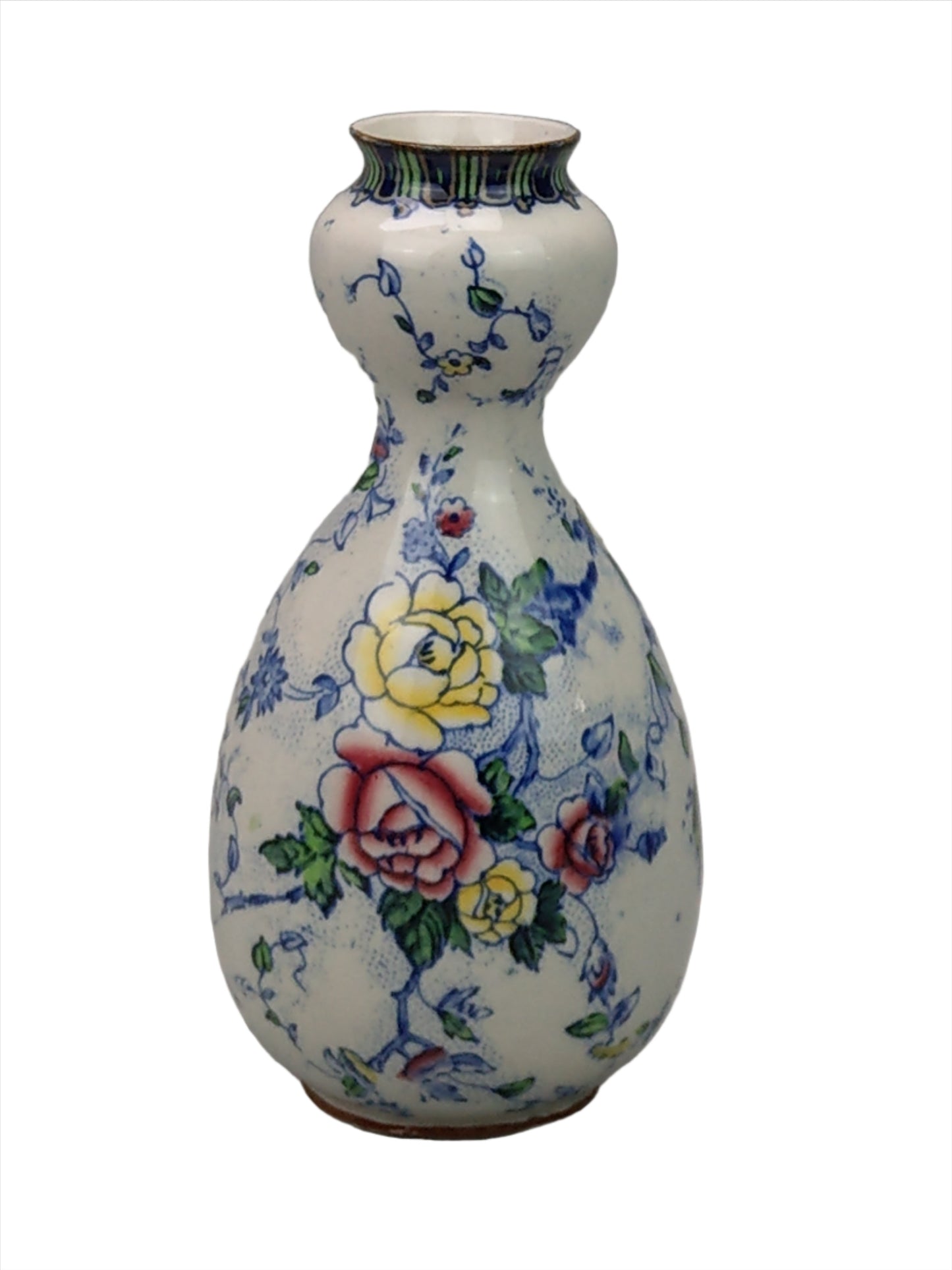 Double guard vase with blue Peony pattern by Dean Burslem England c1905