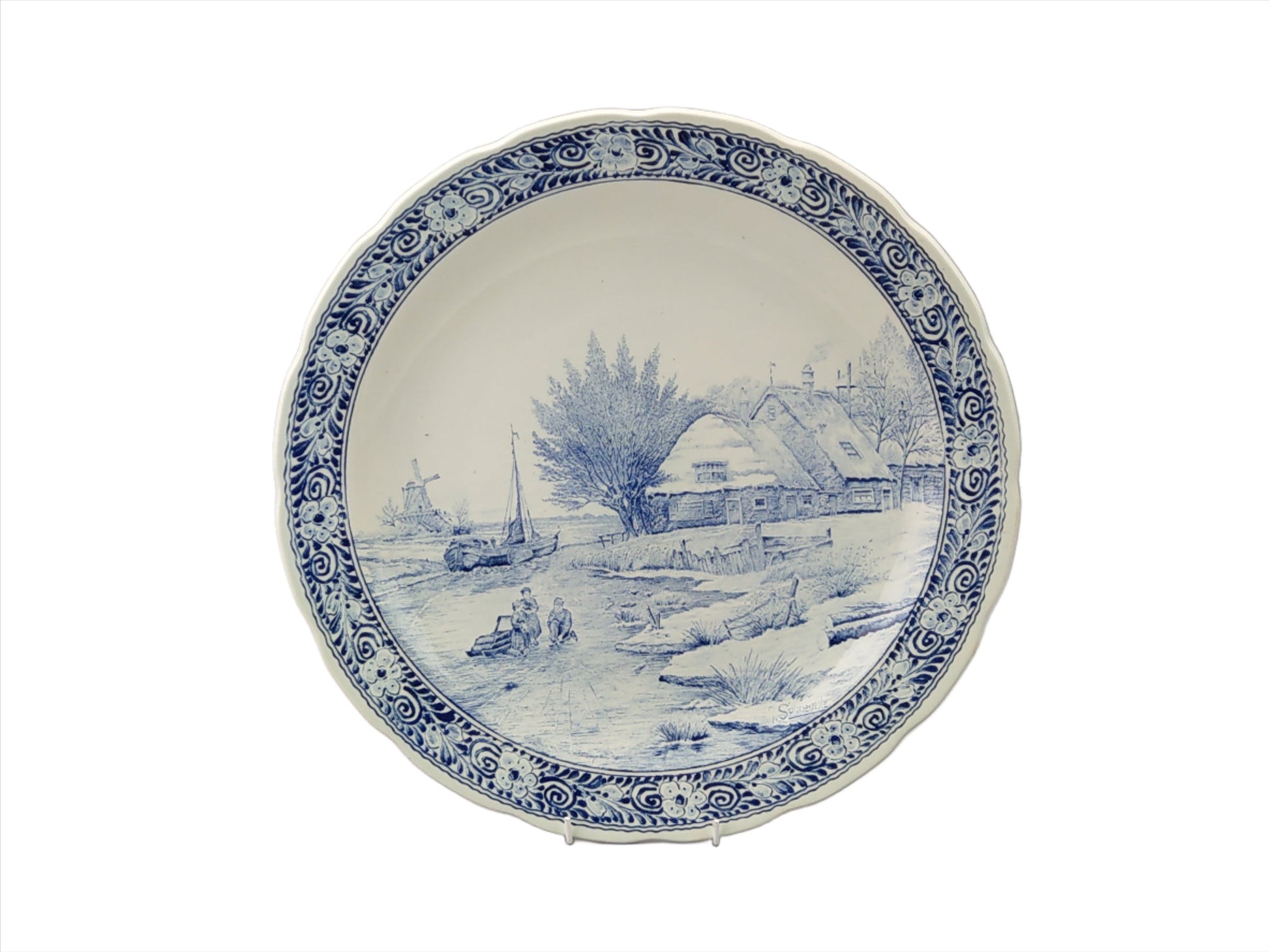 Large Delftware Platter with Dutch Rural Scenery signed J Sonneville