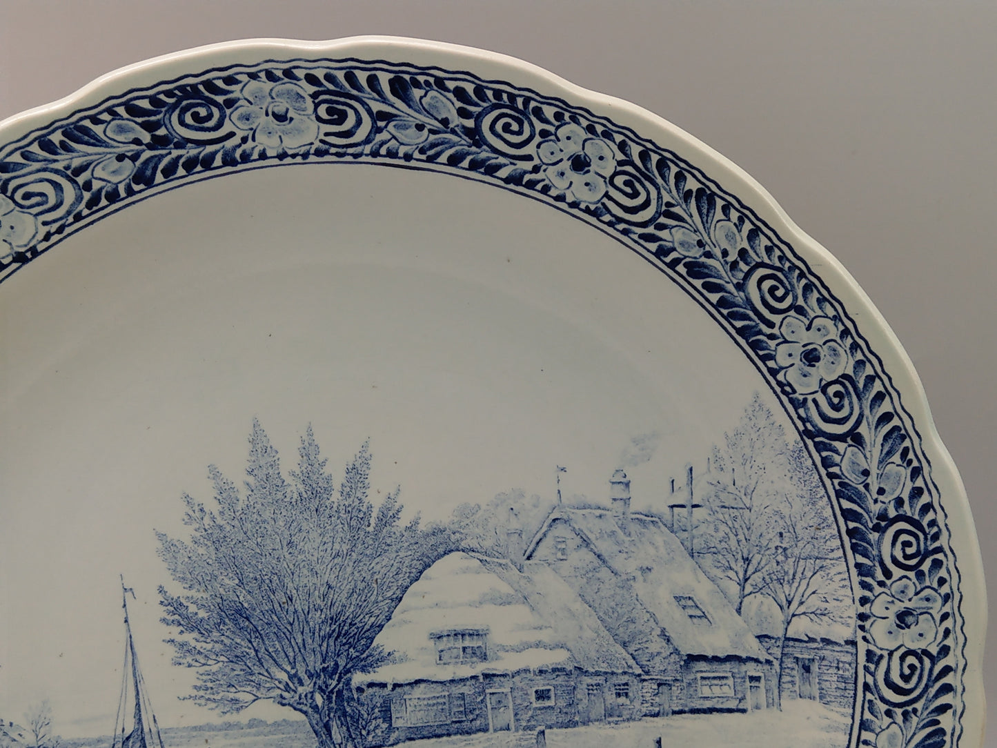 Large Delftware Platter with Dutch Rural Scenery signed J Sonneville