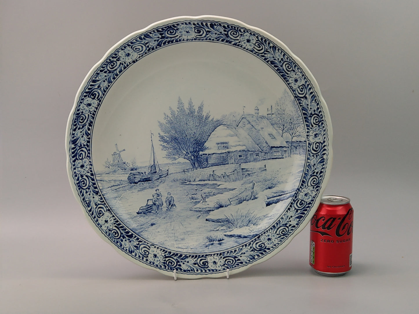 Large Delftware Platter with Dutch Rural Scenery signed J Sonneville