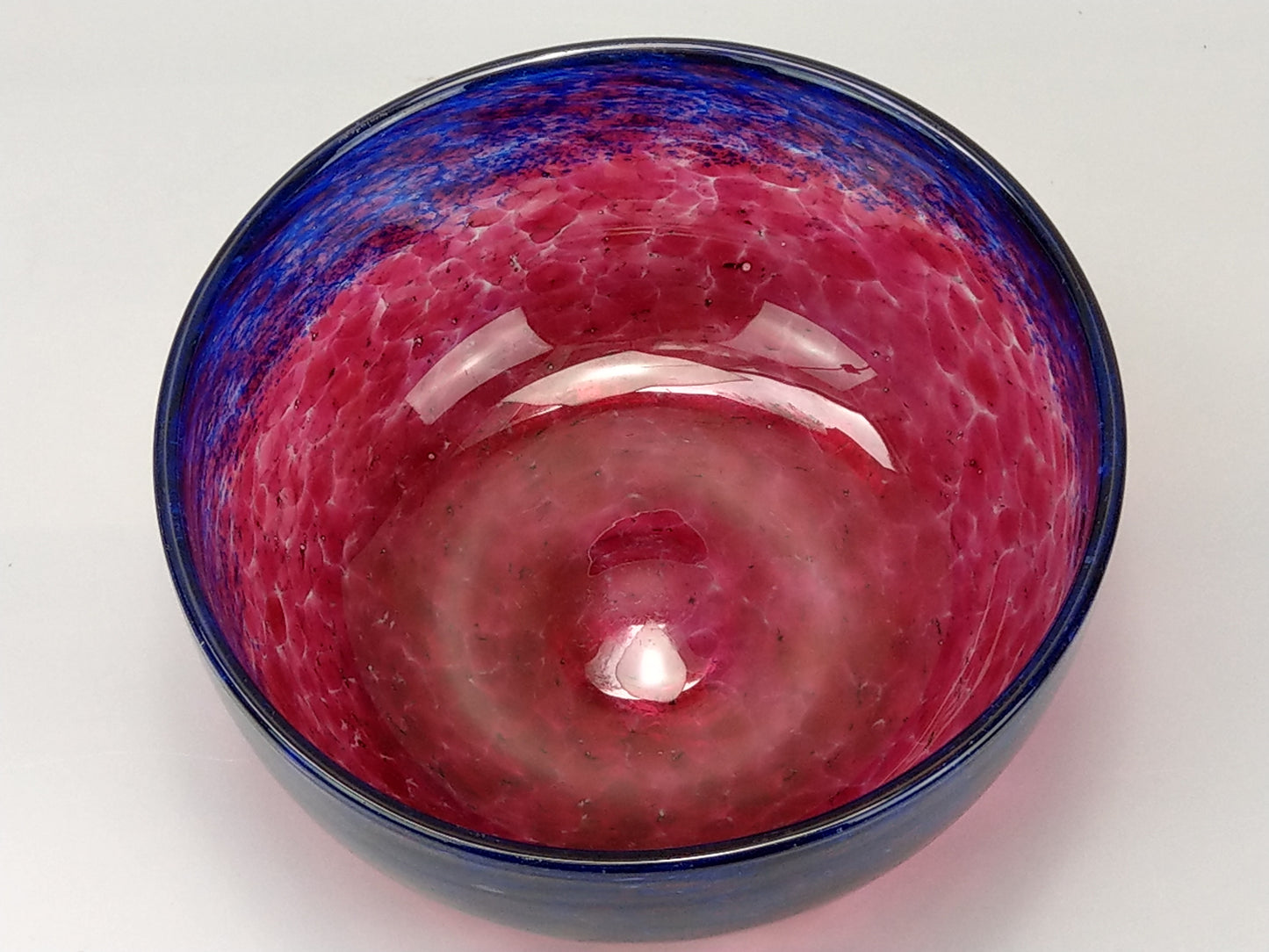 Art Deco Monart glass bowl in cranberry and blue c1930