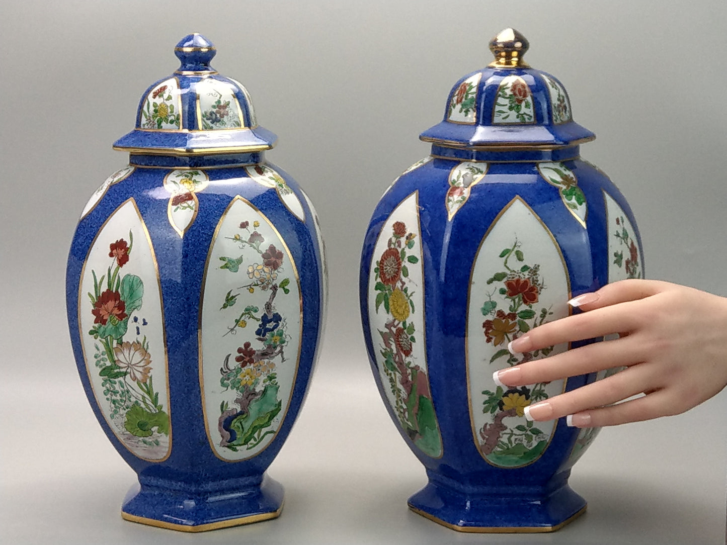 Large Temple Jars Kang Hsi Wilton Wear Harley Jones Blue with Famille Verte design