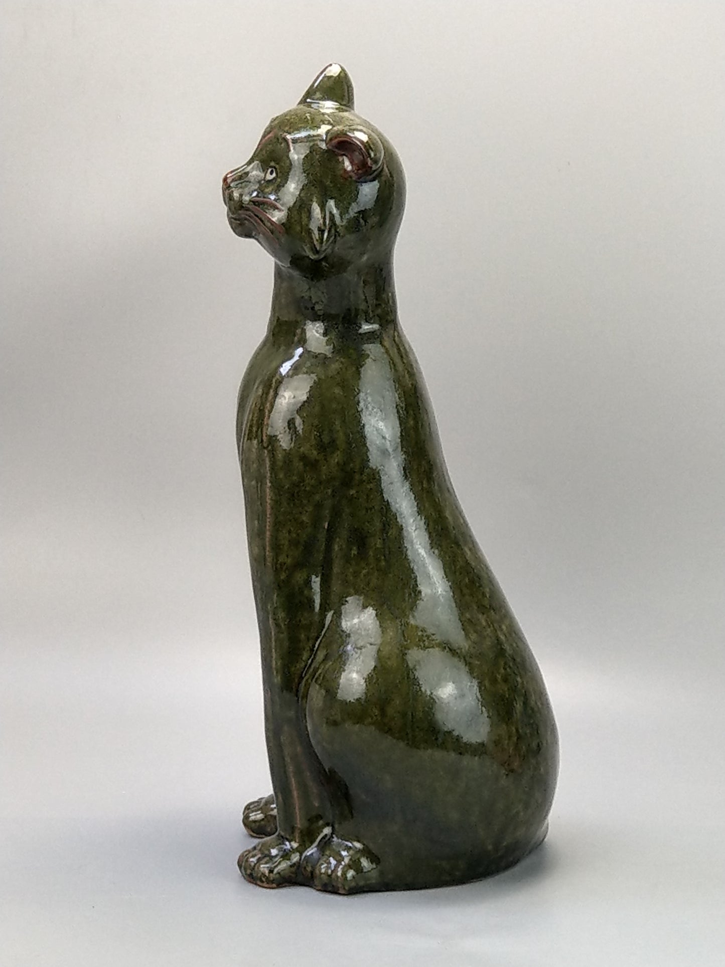 Oversize Pottery Green Cat in Brannam style