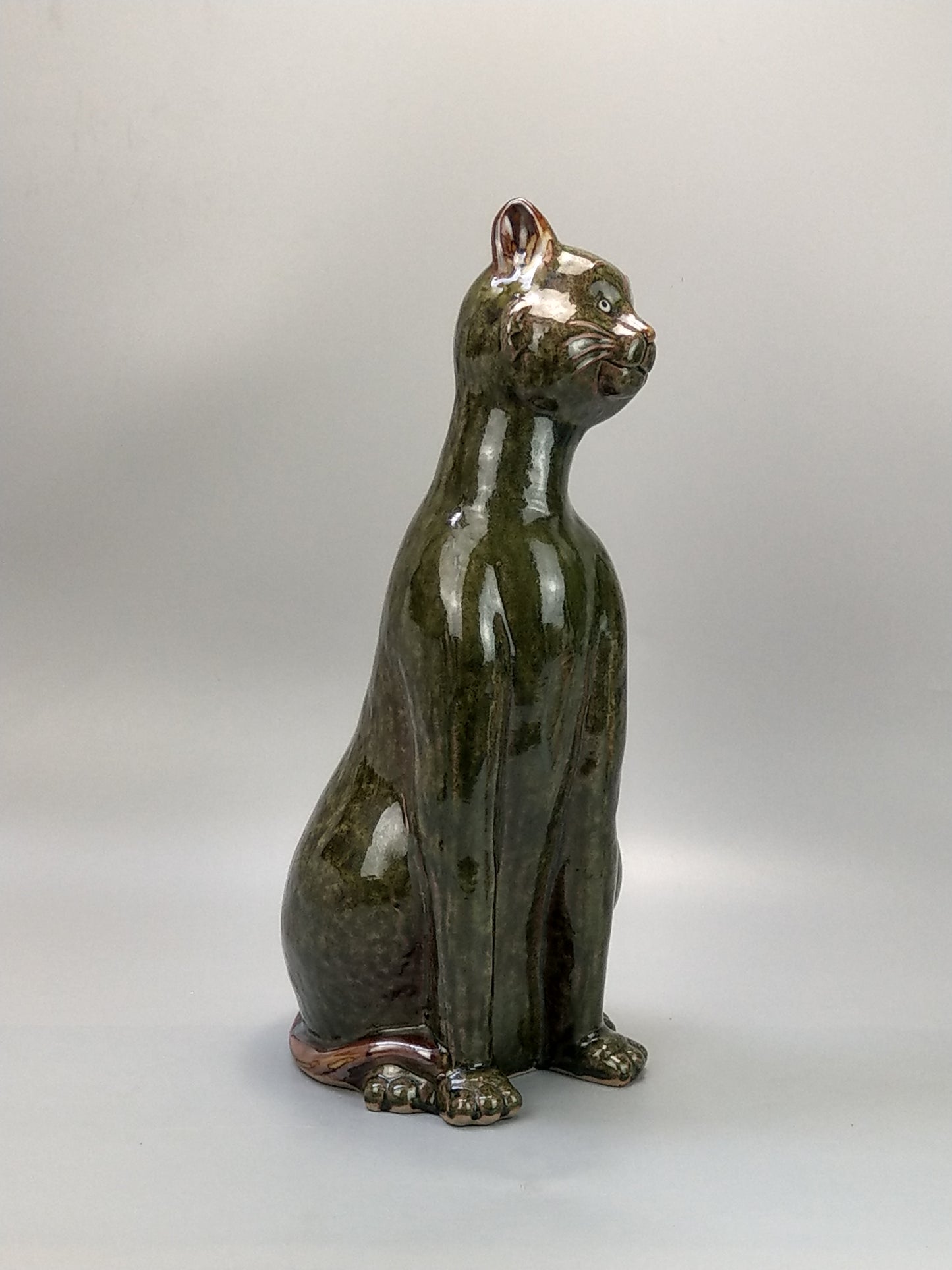 Oversize Pottery Green Cat in Brannam style