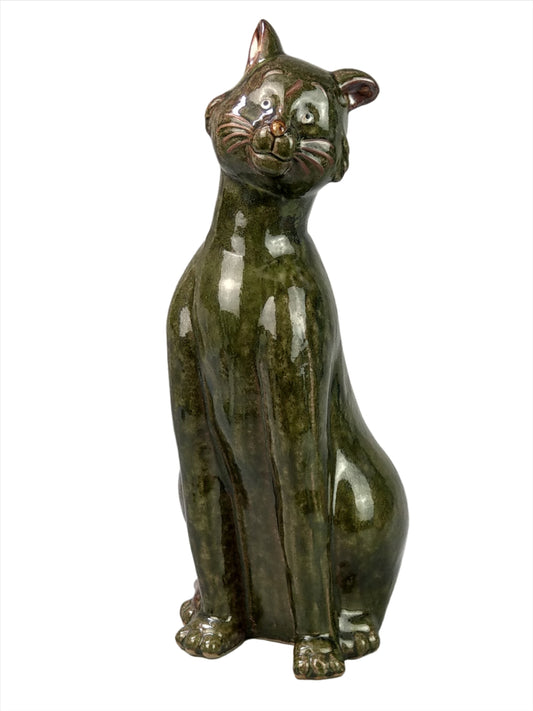 Cats figurine, Oversize Pottery Cat, large Green Cat, Green Pottery Cat, large cat, extra large cat, siting large cat, green cat, over size cat, green cat sculpture, cat sculpture, pottery cat, cat lover,