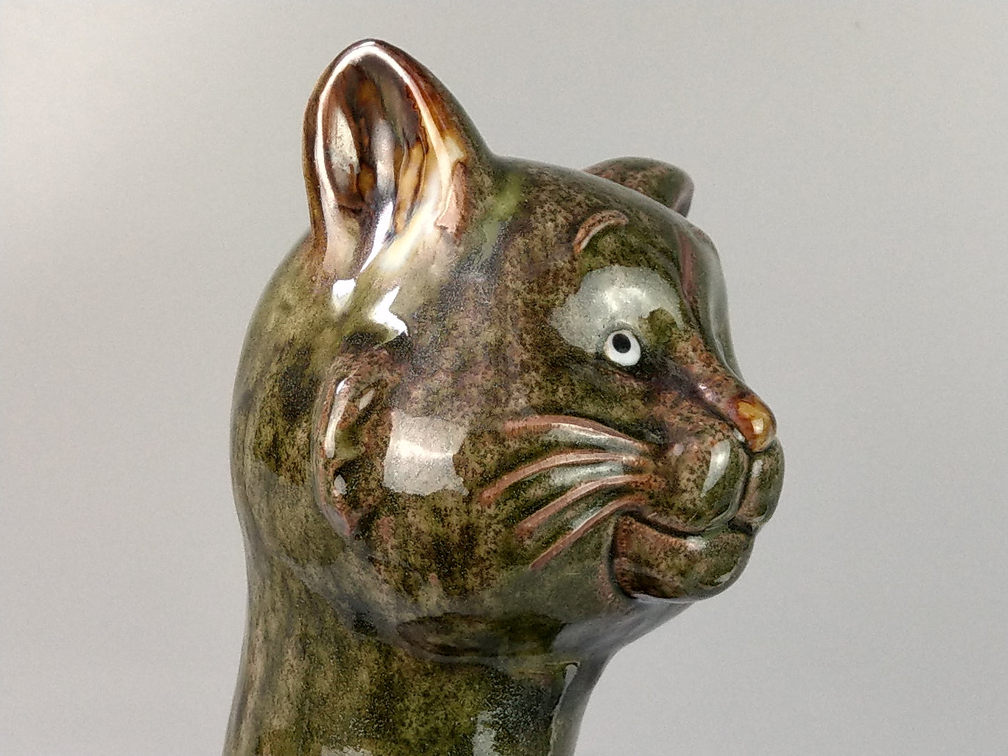 Oversize Pottery Green Cat in Brannam style