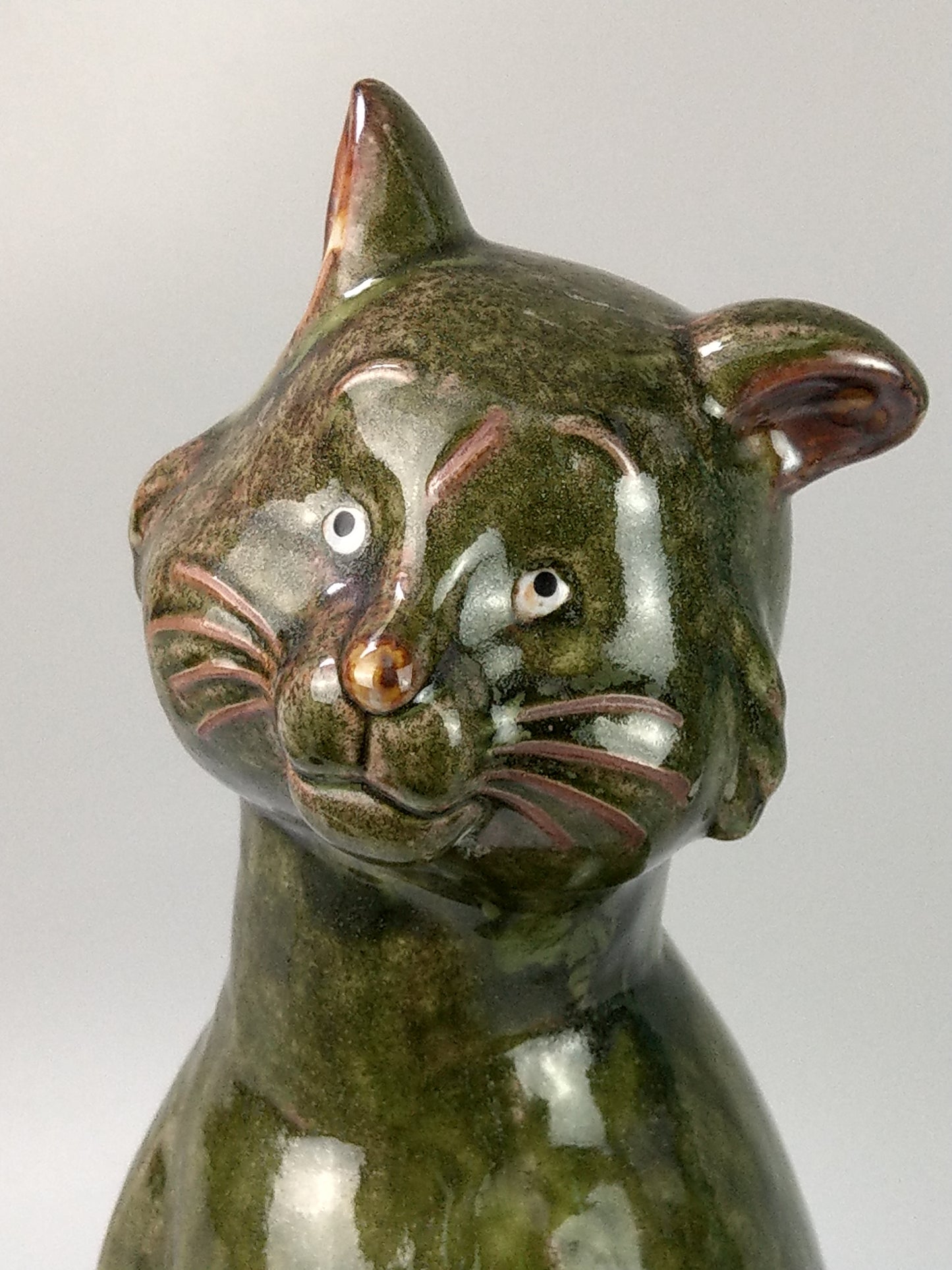 Oversize Pottery Green Cat in Brannam style