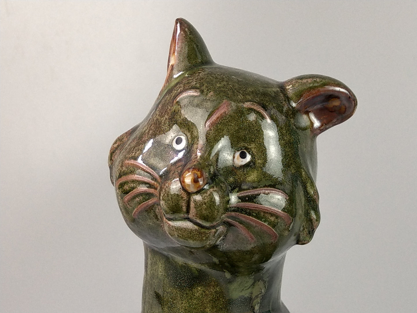 Oversize Pottery Green Cat in Brannam style