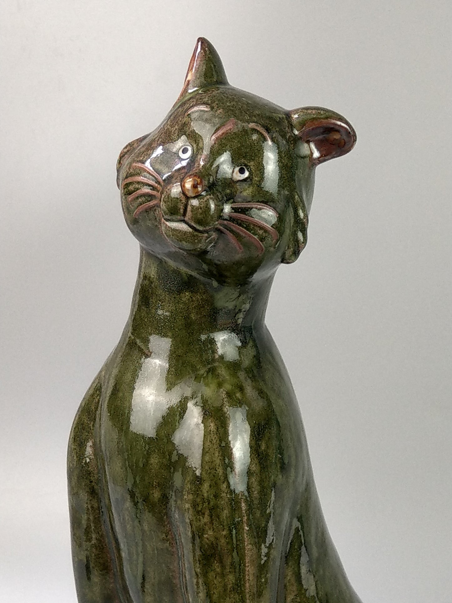 Oversize Pottery Green Cat in Brannam style