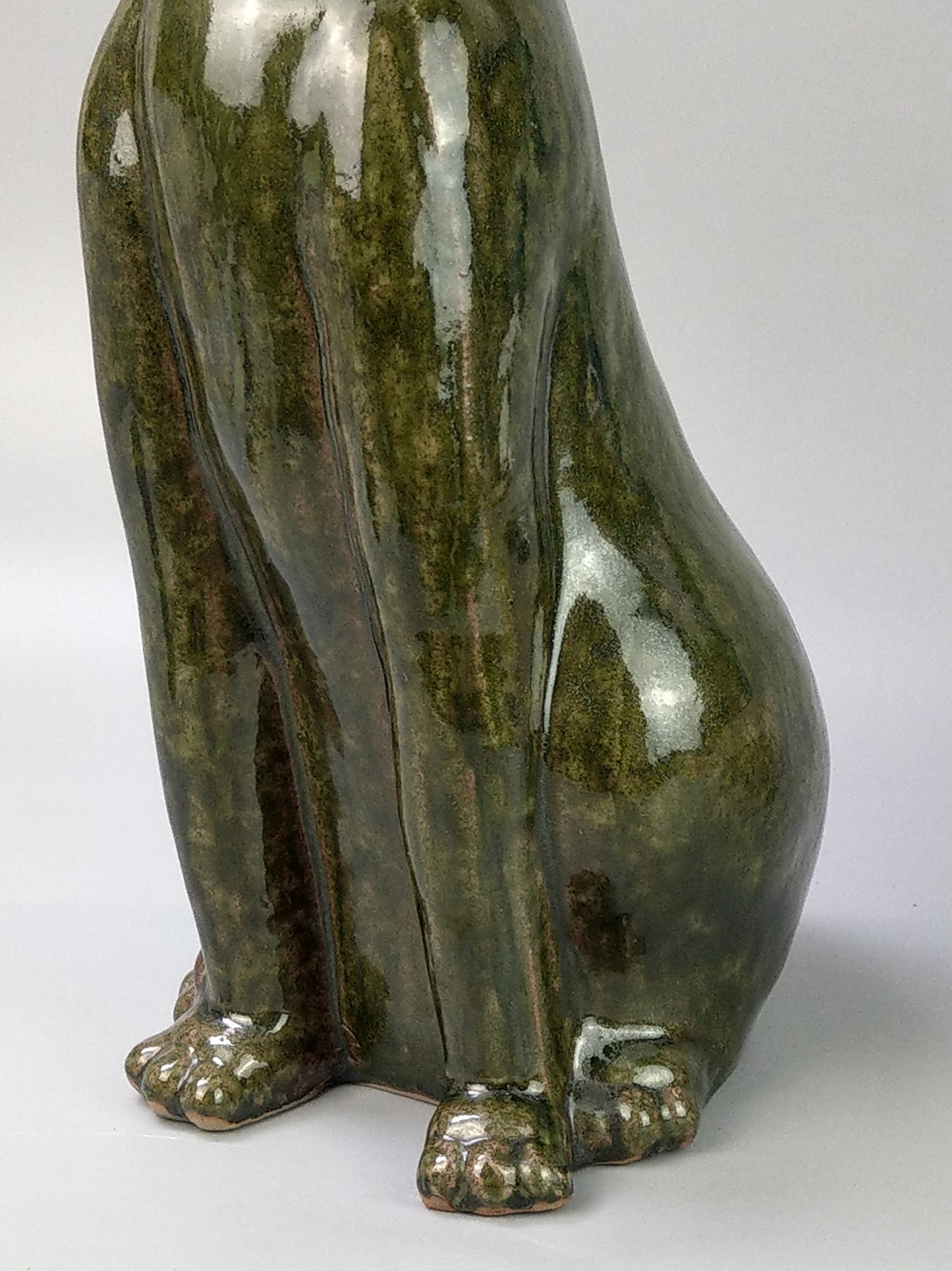 Oversize Pottery Green Cat in Brannam style