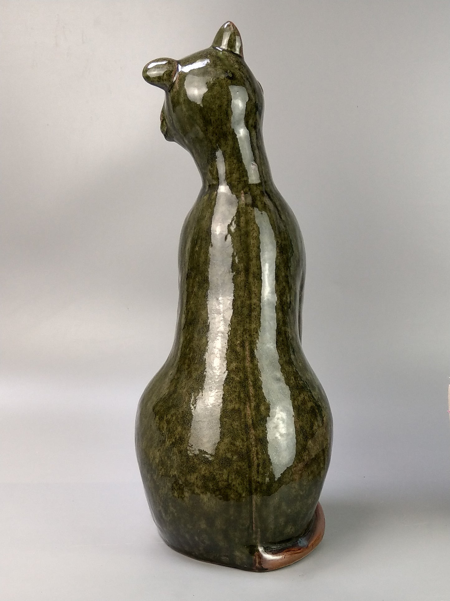 Oversize Pottery Green Cat in Brannam style