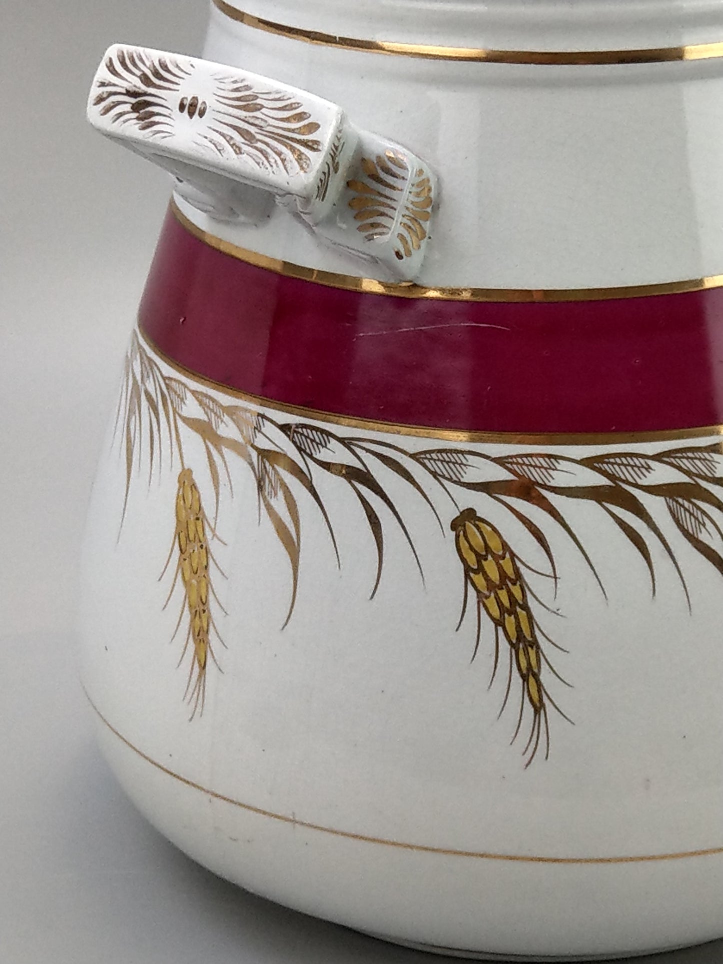 Antique Large Flour Bin in Burgundy with Gold Ear of Wheat Design