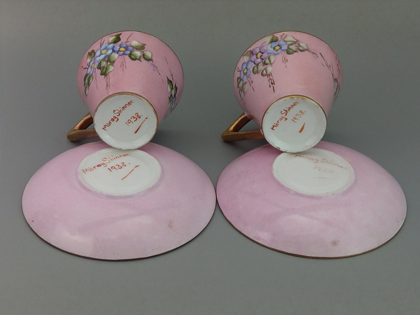 Art Deco Pink Teacups and Saucer by Morag Skinner