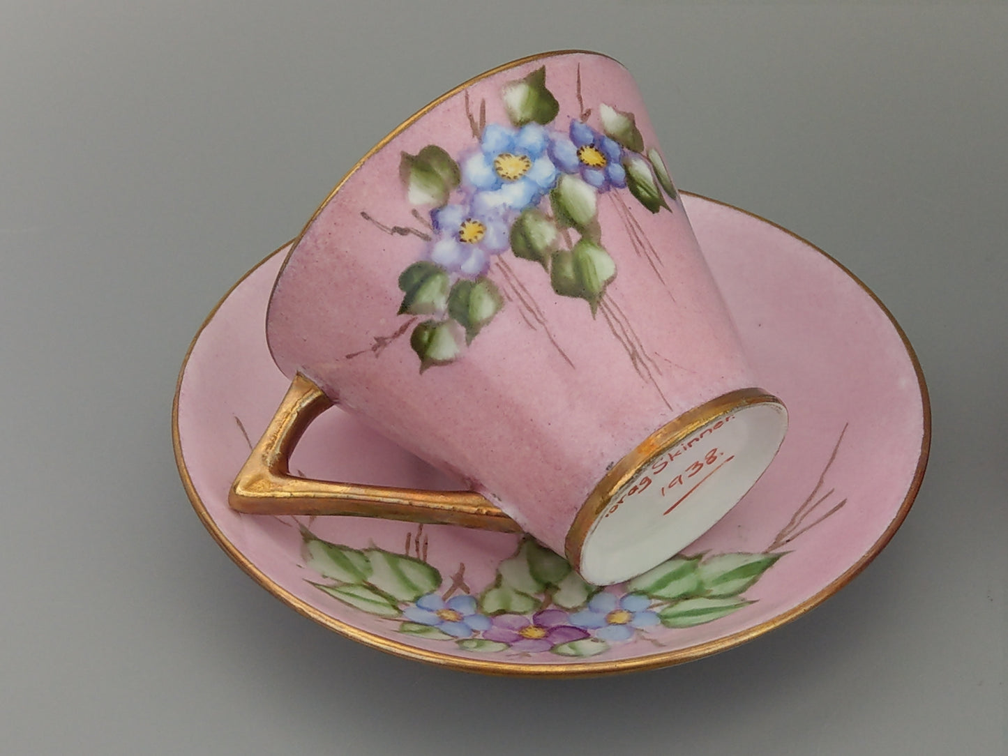 Art Deco Pink Teacups and Saucer by Morag Skinner