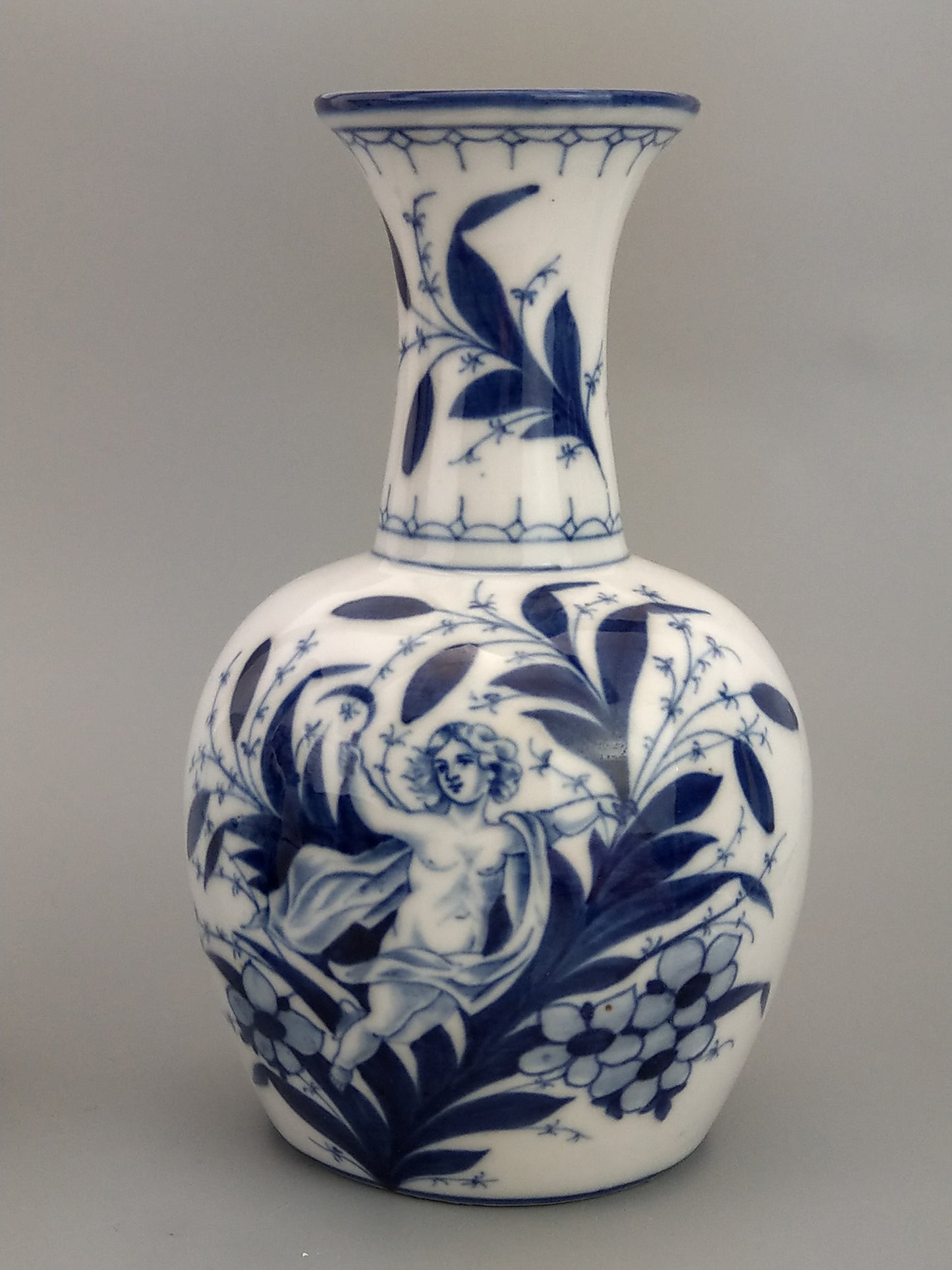 Pair of Blue and White Sitzendorf Porcelain Vases with Cherubs c.1897