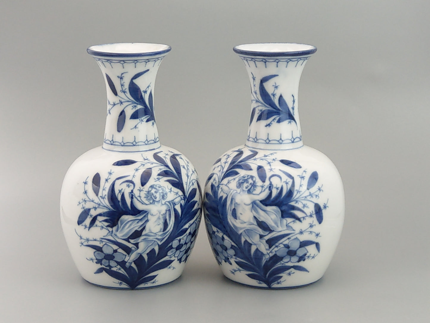 Pair of Blue and White Sitzendorf Porcelain Vases with Cherubs c.1897