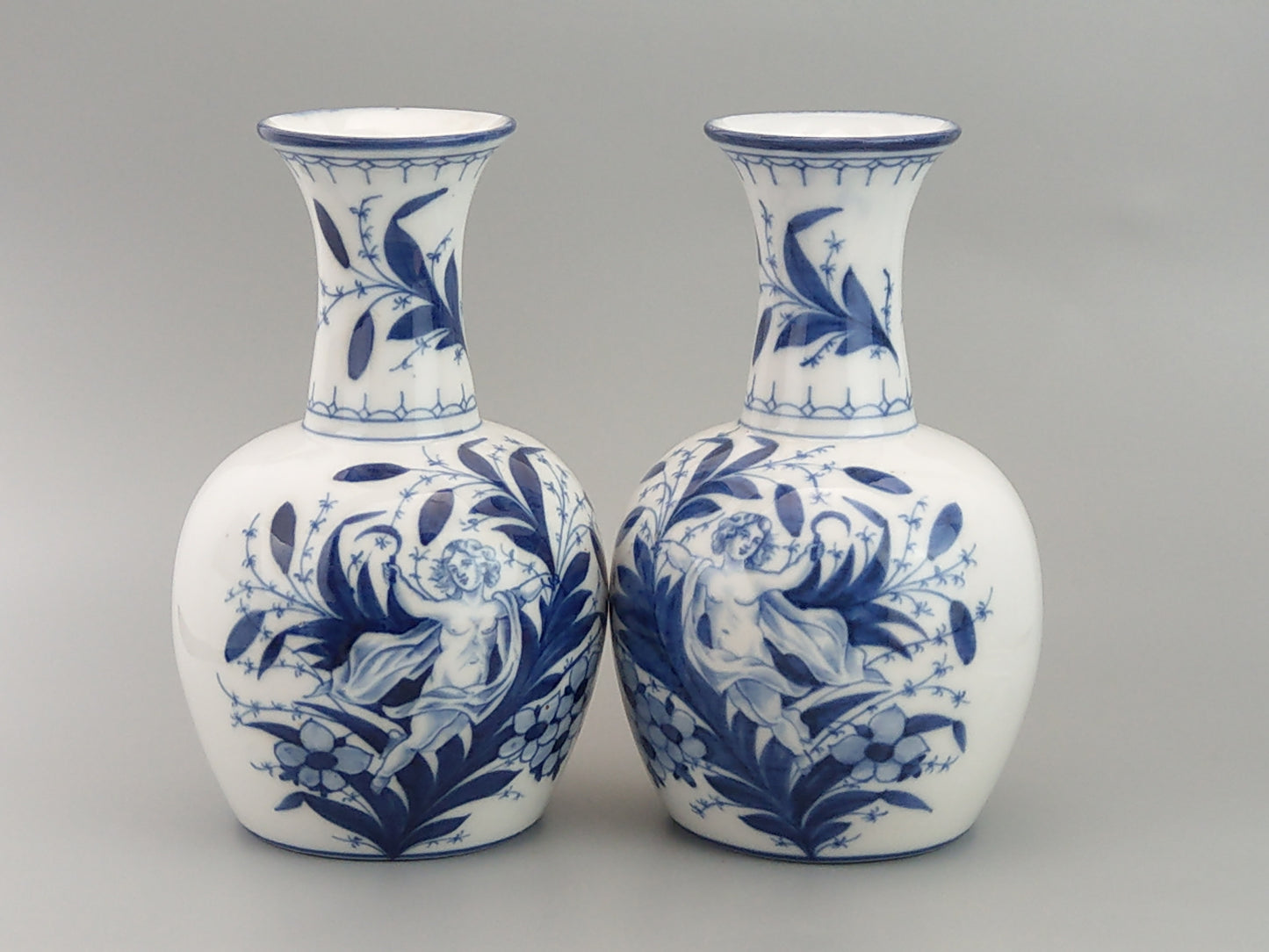 Pair of Blue and White Sitzendorf Porcelain Vases with Cherubs c.1897