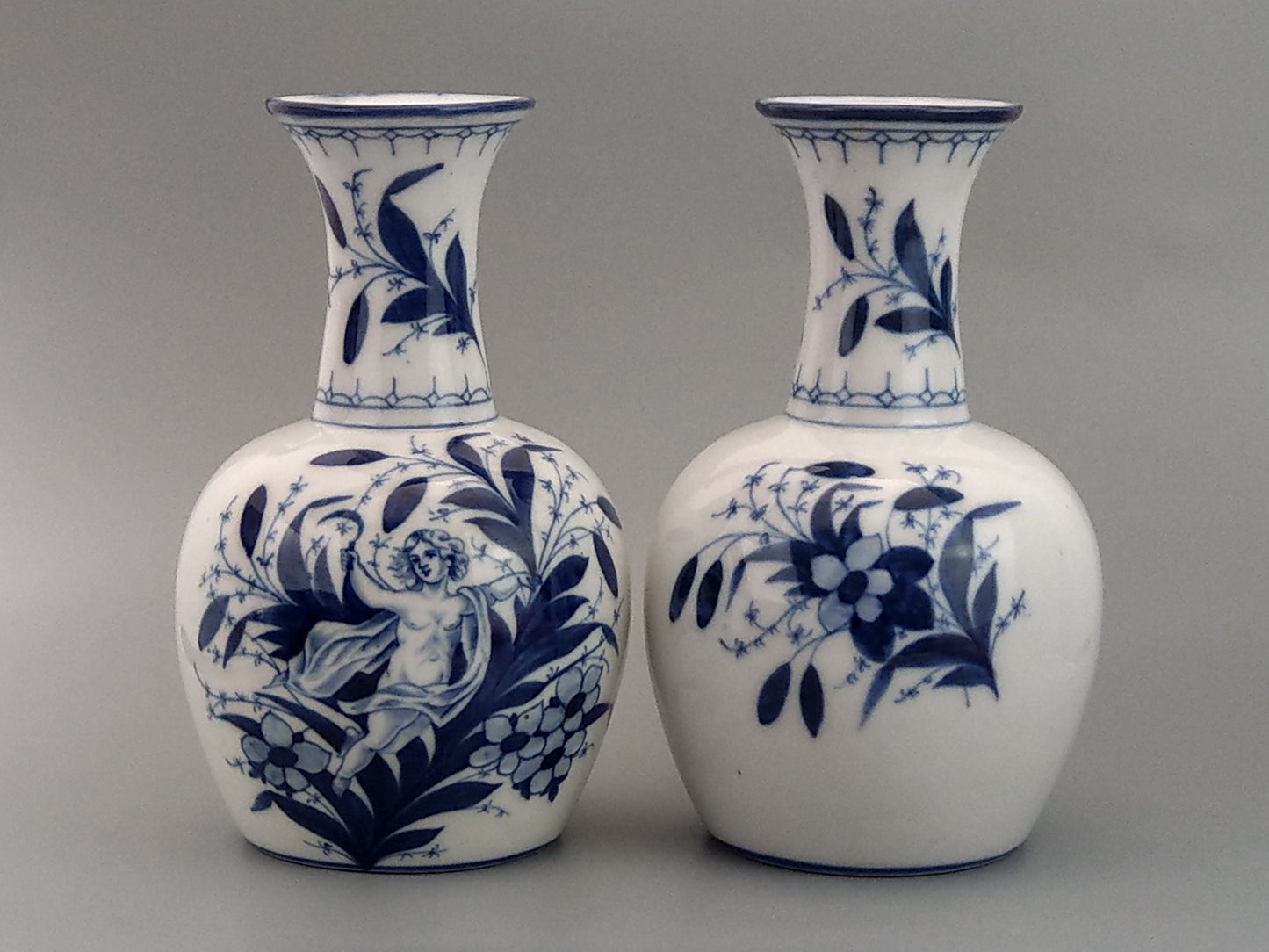 Pair of Blue and White Sitzendorf Porcelain Vases with Cherubs c.1897