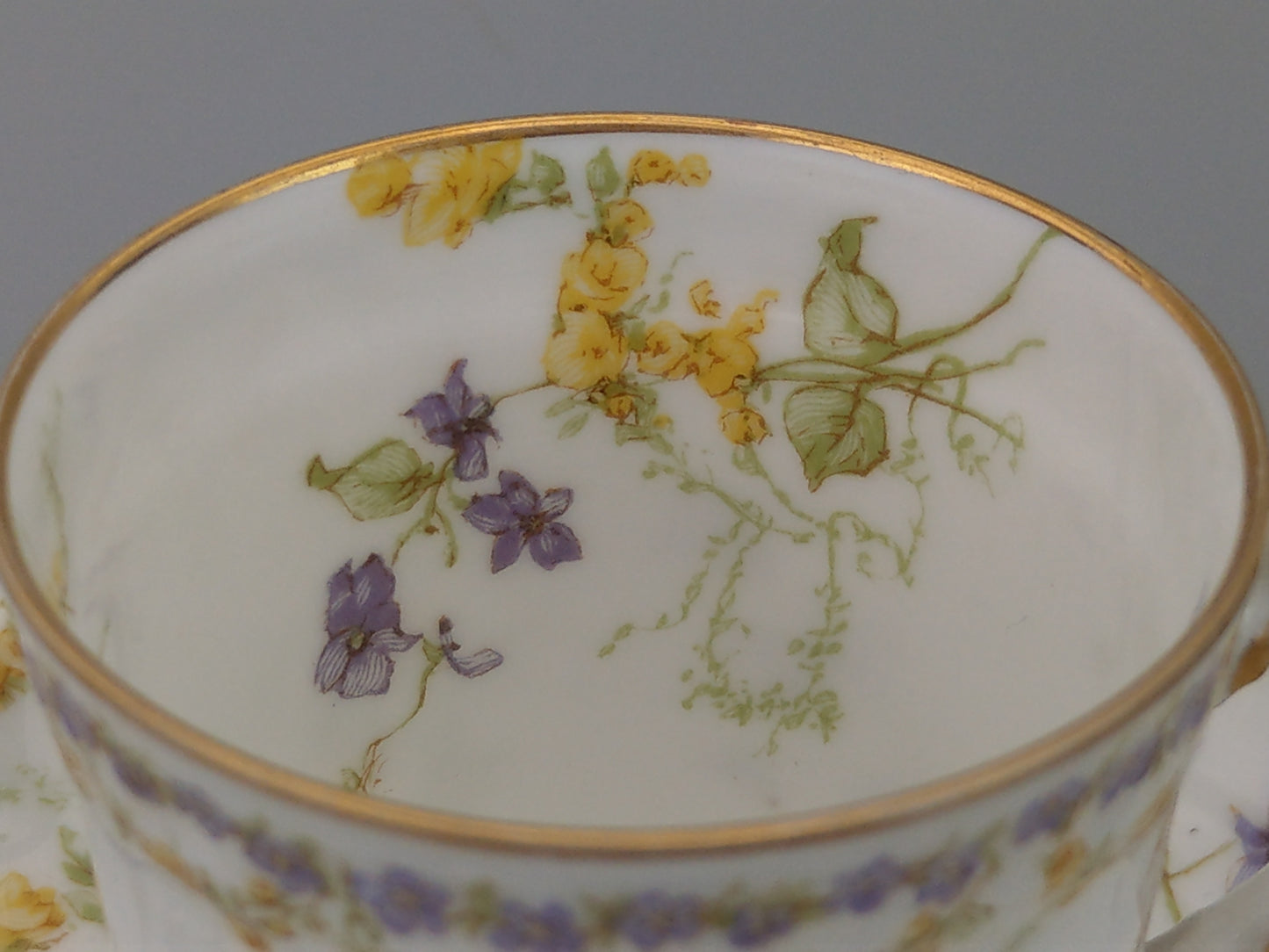 Limoges Coffee Can and Saucer Lavender and Yellow Floral Havilland and Co